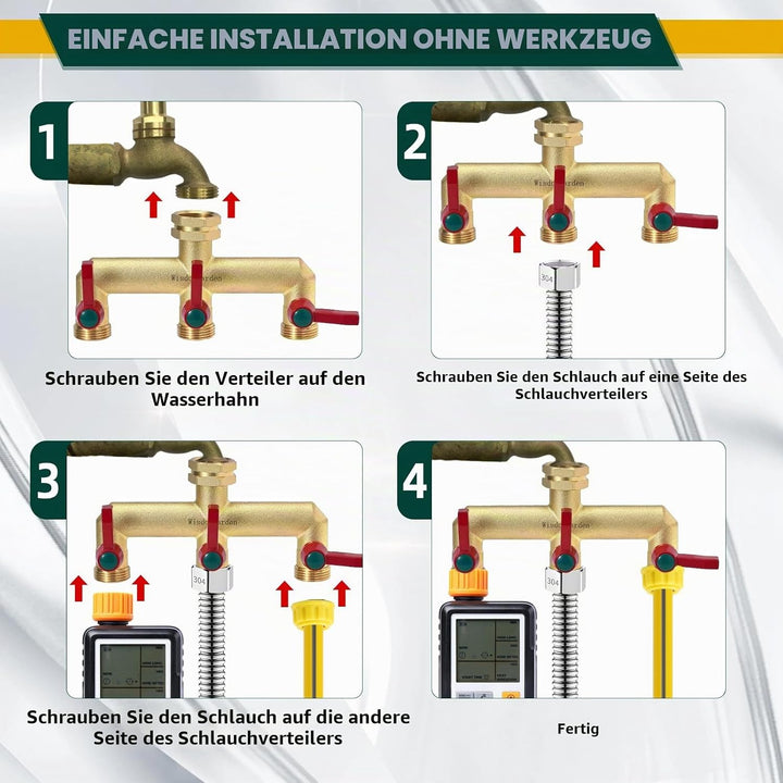 Wisdomgarden Wasserverteiler 3fach, Schwere Ausführung aus Messing gartenschlauch verteiler,3 wege v