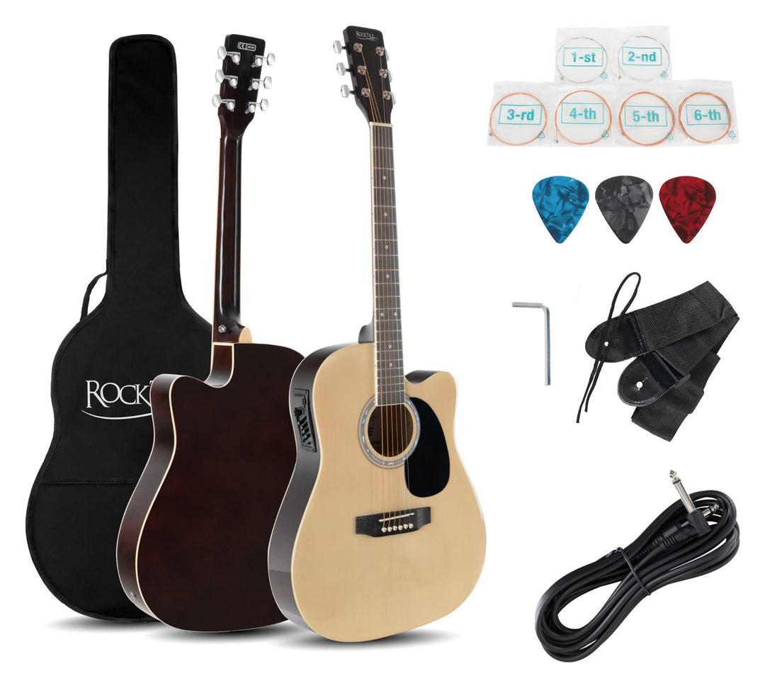 Rocktile WSD-8CE-NT Slim Line Westerngitarren Set - Dreadnought Akustik Gitarre - Westerngitarre mit