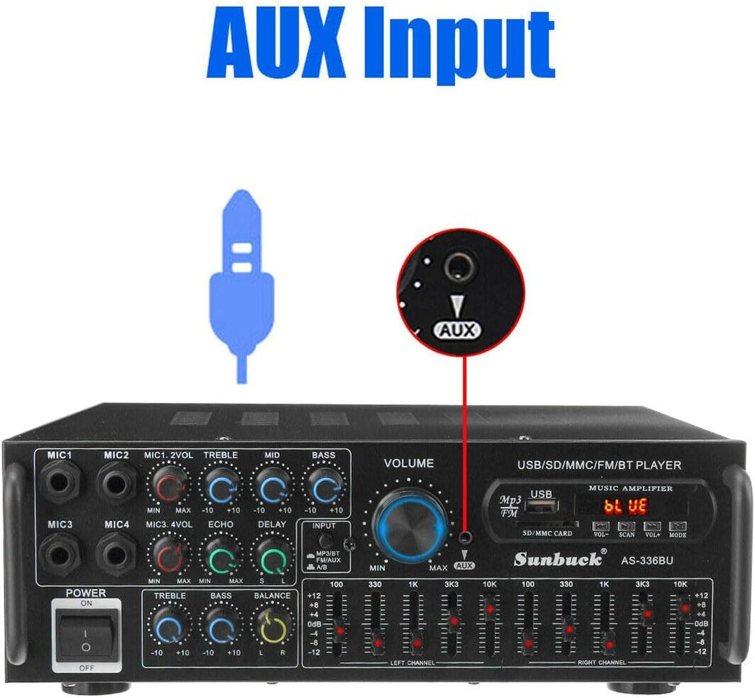 Areyourshop Hifi Verstärker Stereo pa endstufe mit Bluetooth 5.0 2000W Audio Receiver Karaoke FM USB