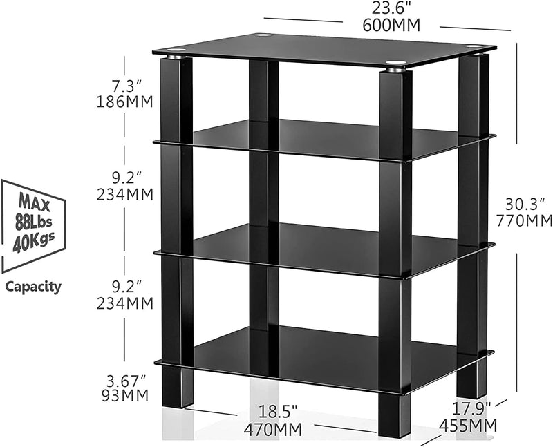 FITUEYES TV Rack HiFi Regal Audio Schrank Glas und Alu 600x455x770mm AS406002GB