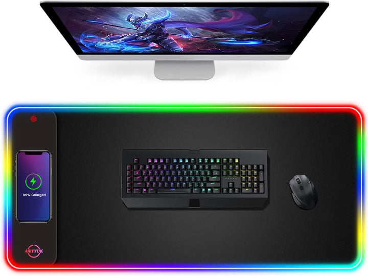 RGB Gaming LED Mauspad - 15W Mauspad mit Kabellosem Laden, 10 Lichtmodi Extra Grosses Mauspad Rutsch