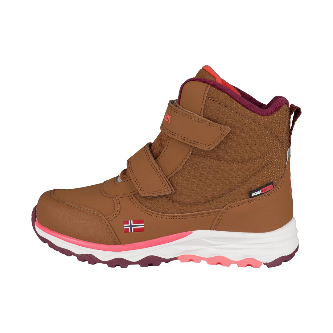 Trollkids wasserdichte Winterschuhe Wanderschuhe Hafjell 28 EU Karamell Braun Lachsrosa Burgunderrot