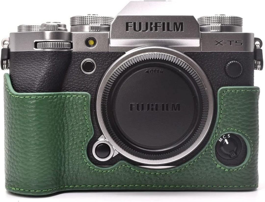 Rieibi Fuji XT5 Schutzhülle für Fujifilm X-T5 Digitalkamera, hochwertiges Echtleder, Halbtasche für