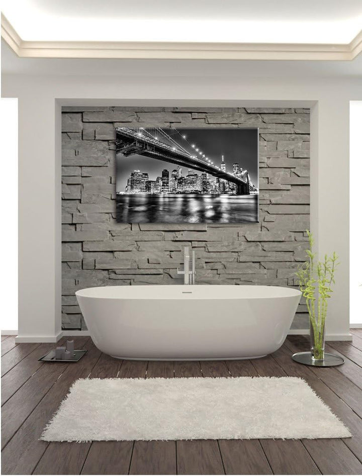 Pixxprint Skyline von Manhattan / 100x70cm Leinwandbild bespannt auf Holzrahmen/Wandbild Kunstdruck