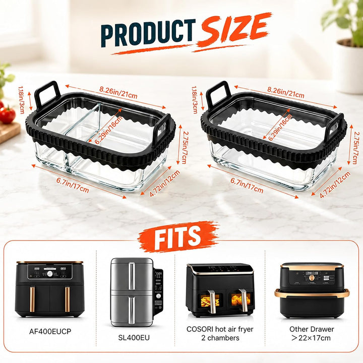2 Stück Glasauflaufform für Heissluftfritteuse, kompatibel mit Ninja AF400EU/DZ400EU/AF500EU, COSORI