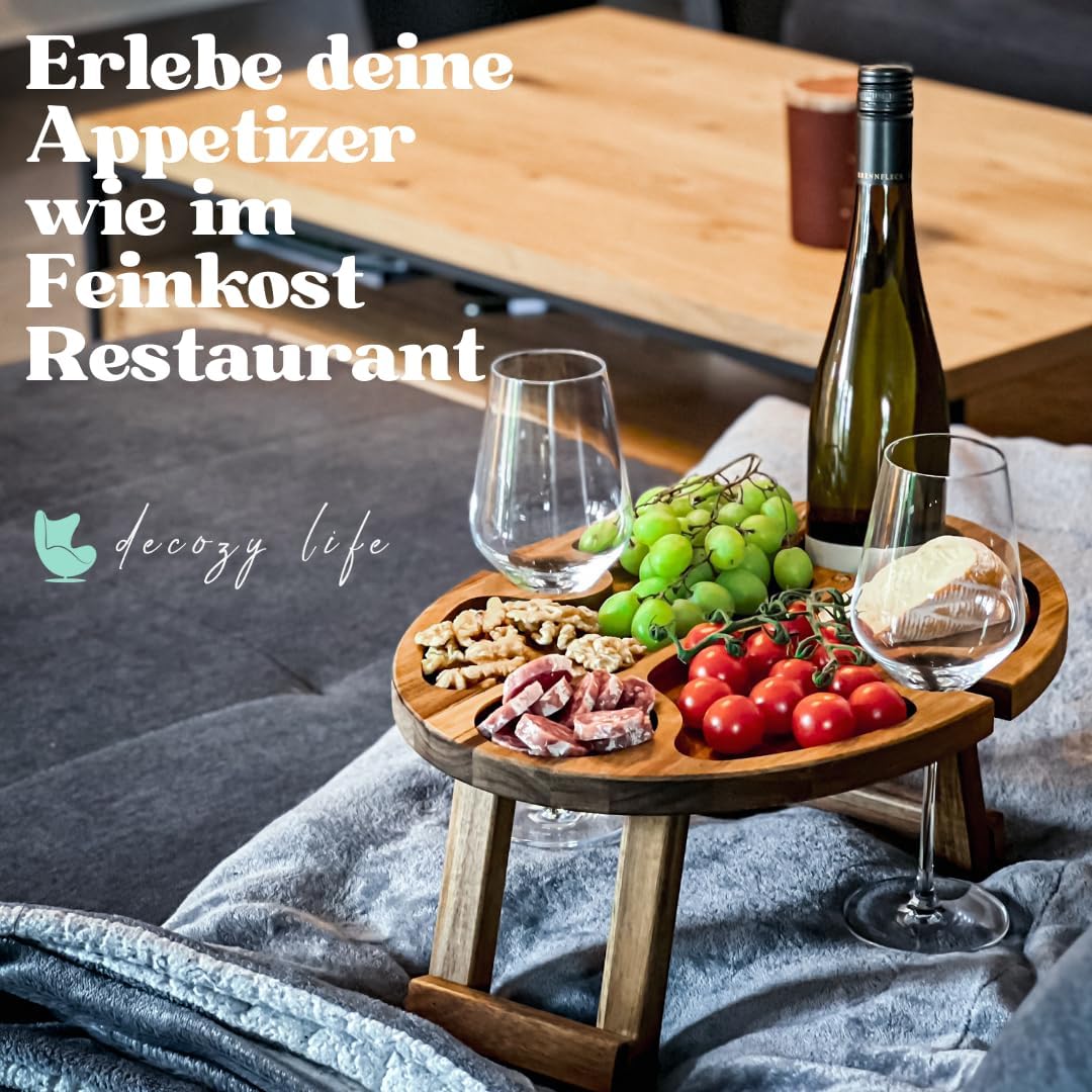 Weintisch Akazie Massivholz - Weinbar & Weintablett für Zuhause oder Outdoor - geeignet als Picknick