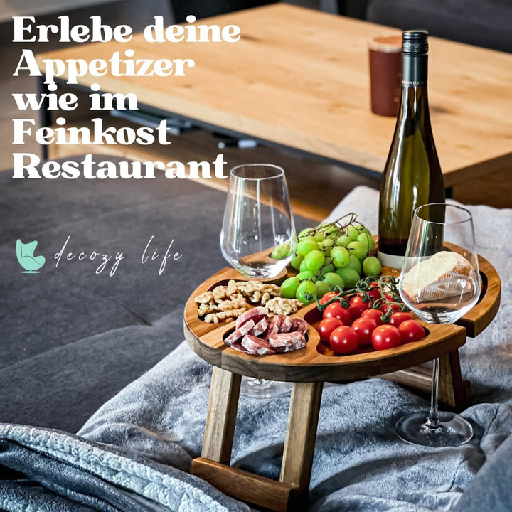Weintisch Akazie Massivholz - Weinbar & Weintablett für Zuhause oder Outdoor - geeignet als Picknick