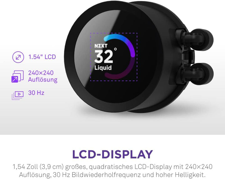 NZXT Kraken 280 - RL-KN280-B1-280mm AIO CPU Wasserkühlung - 1,54" LCD Display 240x240-2x140mm PWM Fa