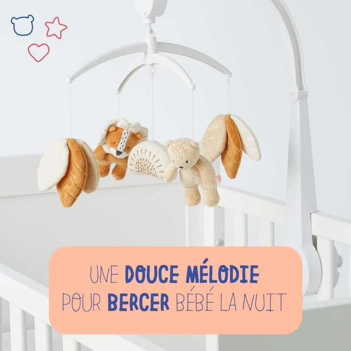 Noukie's - Mobile mit Musik Holz Pastel Babou & Kendi - Mobile Wiege, Gitterbett, Laufstall - Lernsp