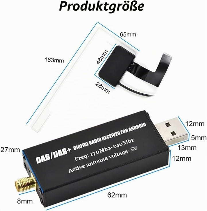 Hikity DAB/DAB+ Digital Adapter Tragbarer DAB+ Radio Tuner Empfänger mit Antenne+SMA Glass Antenne S