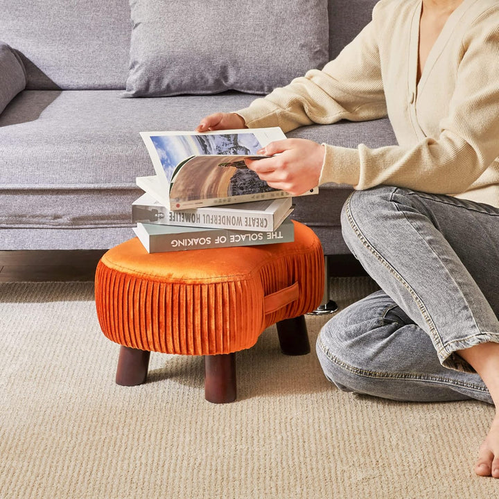 YMYNY Fusshocker, Sitzbank mit Griff, Gebogener Tritthocker mit weichem Sitzkissen, Gepolsterter Hoc