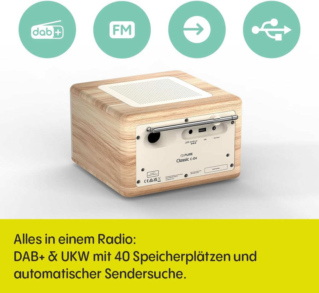 Pure Classic C-D4 – DAB+ & UKW Radio mit CD-Player, Netzbetrieb, Bluetooth 5.3, USB & AUX, Farbdispl