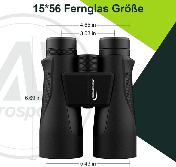 15x56 HD Fernglas Erwachsene - Aurosports Large View Fernglas mit klaren Low Light Vision - Leichtge