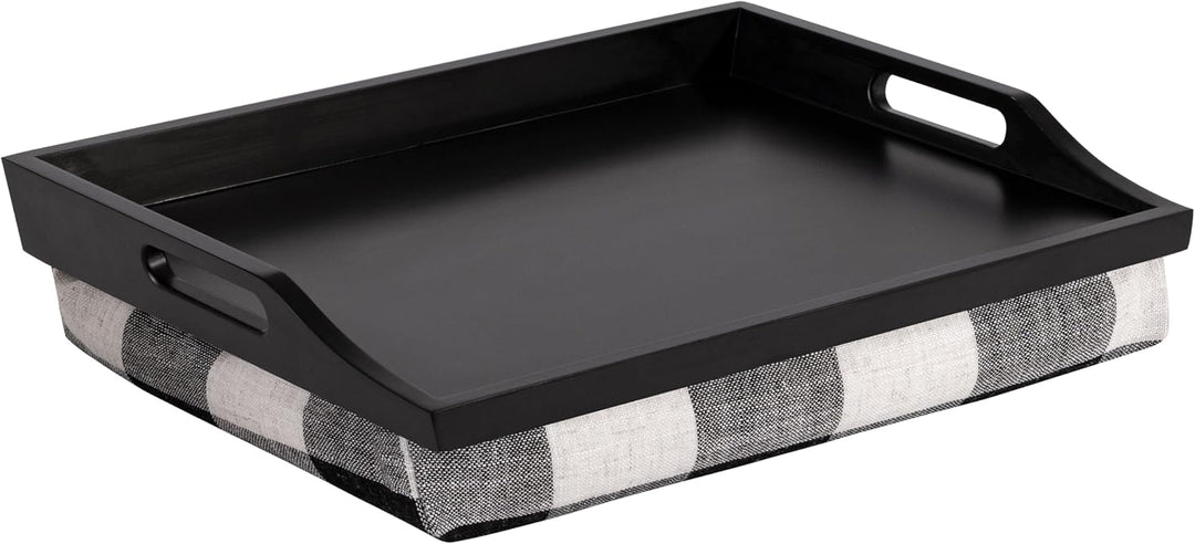 Rossie Home Knietablett mit abnehmbarem Kissen, Serviertablett, Büffelkariert, Schwarz/Weiss Schwarz