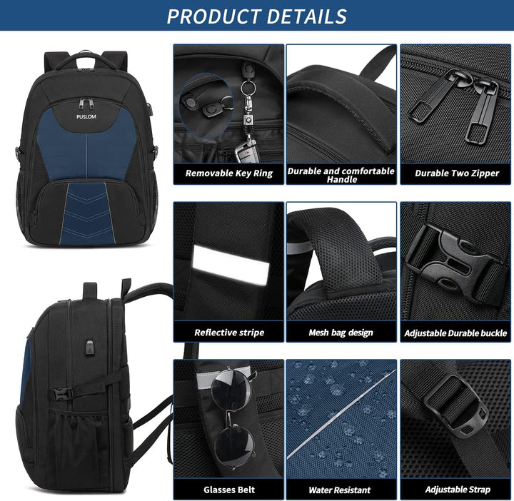 Extra Grosser Rucksack Herren 55L Wasserdicht 18.4 Zoll Laptoptasche Arbeit Laptop mit USB Ladeansch