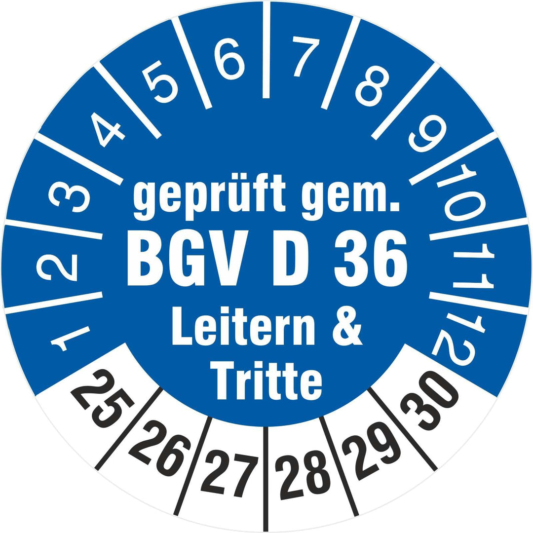 200 Prüfplaketten 30 mm geprüft gem. BGV D 36 Leitern & Tritte 2025-2030 Prüfetiketten 200 30mm Durc
