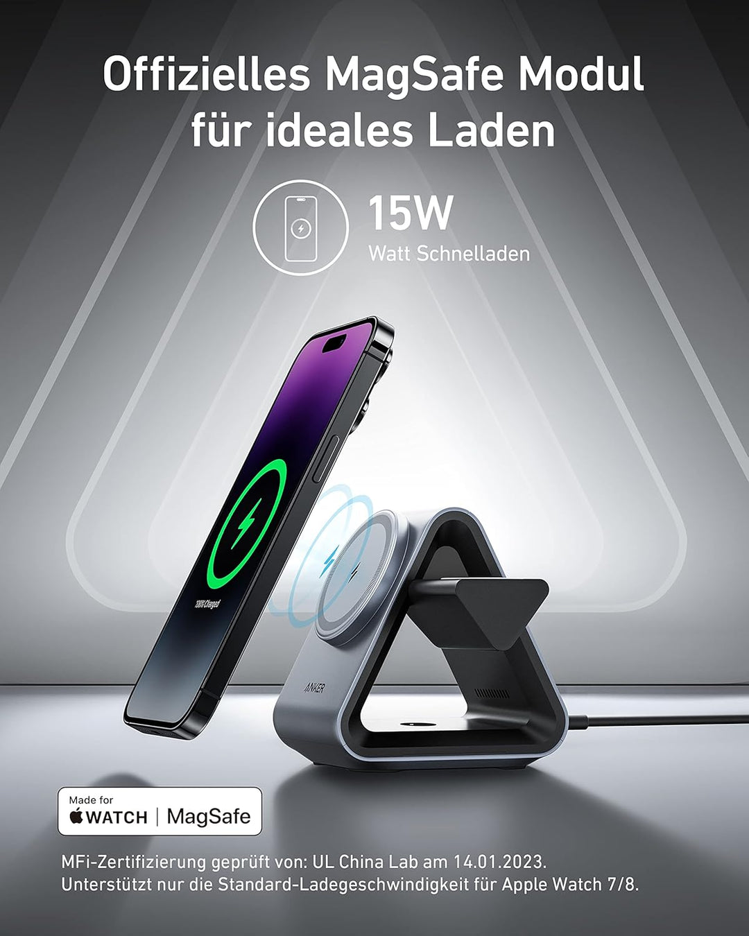 Anker MagGo MagSafe Ladegerät (3-in-1 Station) with 15W Max Fast Charge MFi Certified, for iPhone 17