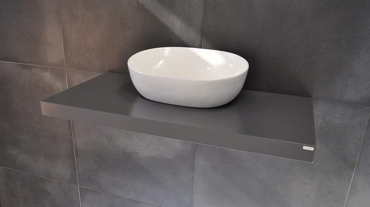 Edler Waschtisch Carl Svensson MN-100 Grau Seidenmatt Waschtischplatte Waschkonsole inklusive Halter