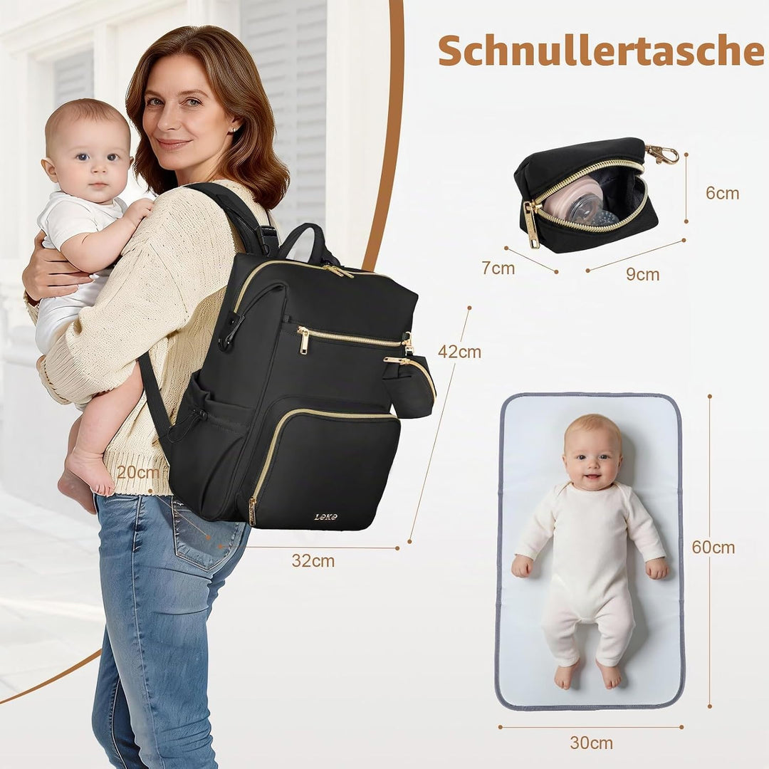 Lekesky Wickelrucksack Gross, Baby Wickeltasche Rucksack mit Wickelunterlage &amp; Kinderwagengurten, Mu