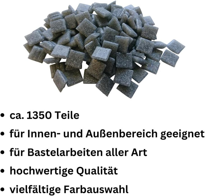 Glasmosaik 900g – Glassteine zum Basteln & DIY in Grau – Bastelset mit Mosaiksteinen für Erwachsene