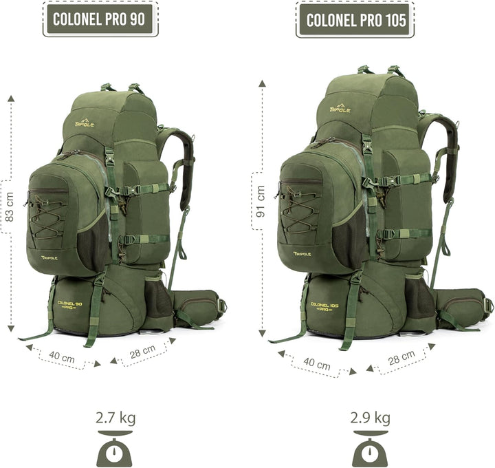 Tripole Colonel Pro Rucksack Mit Metallrahmen | Frontöffnung | Abnehmbare Tasche | Regenschutz 90 Li