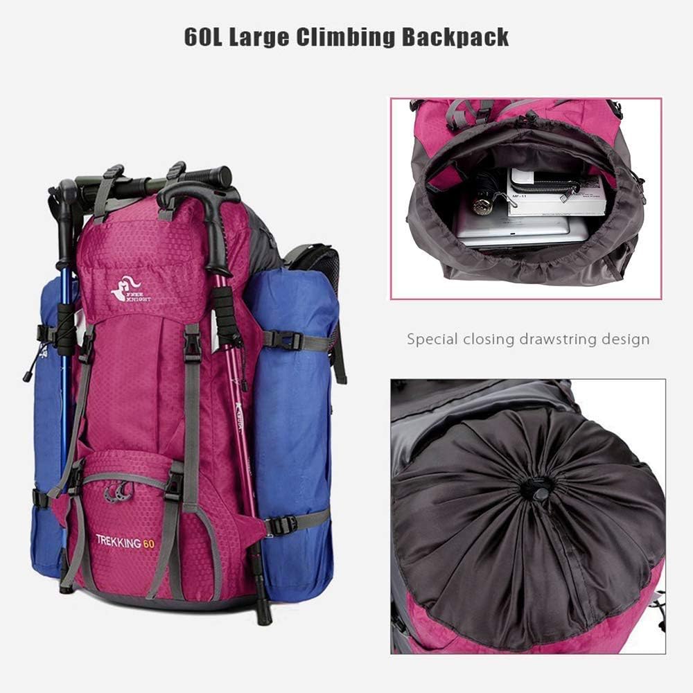 Bseash 60L Wasserdichter leichter Wanderrucksack mit Regenschutz, Outdoor Sport Tagesrucksack Multif