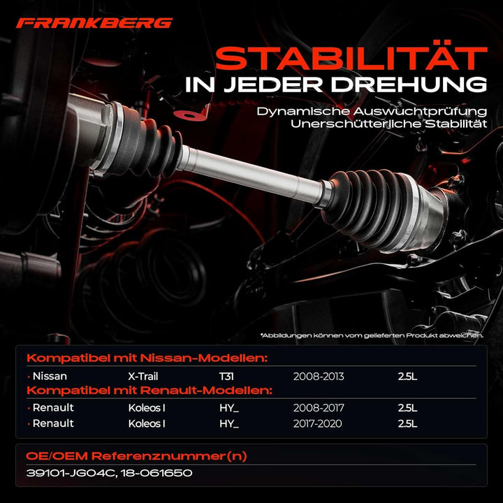 Frankberg Antriebswelle Vorderachse Links Kompatibel mit X-Trail T31 2.5L 2007-2014 Replace# 39101-J