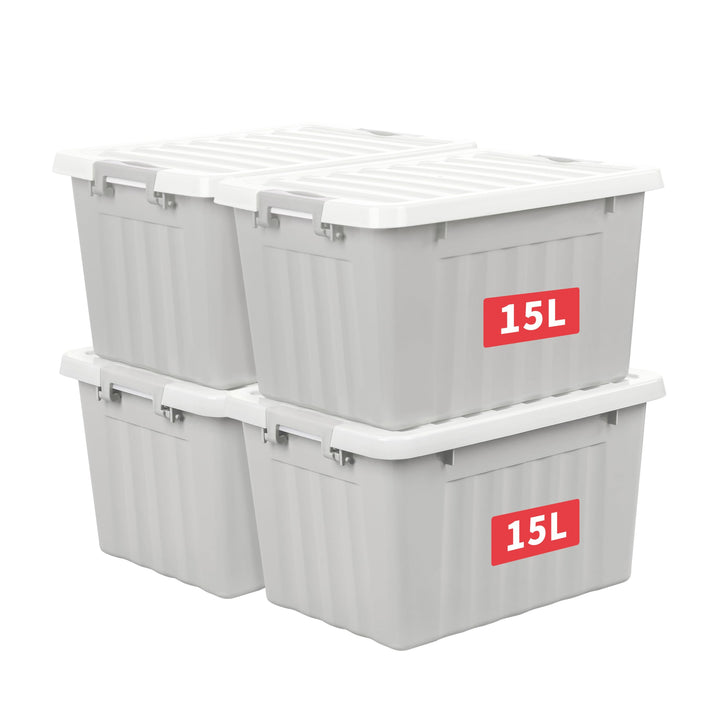 Cetomo,15L,4er-Pack, Aufbewahrungsbox mit deckel,Aufbewahrungsboxen, mit Clips, stapelbar, Wohnzimme