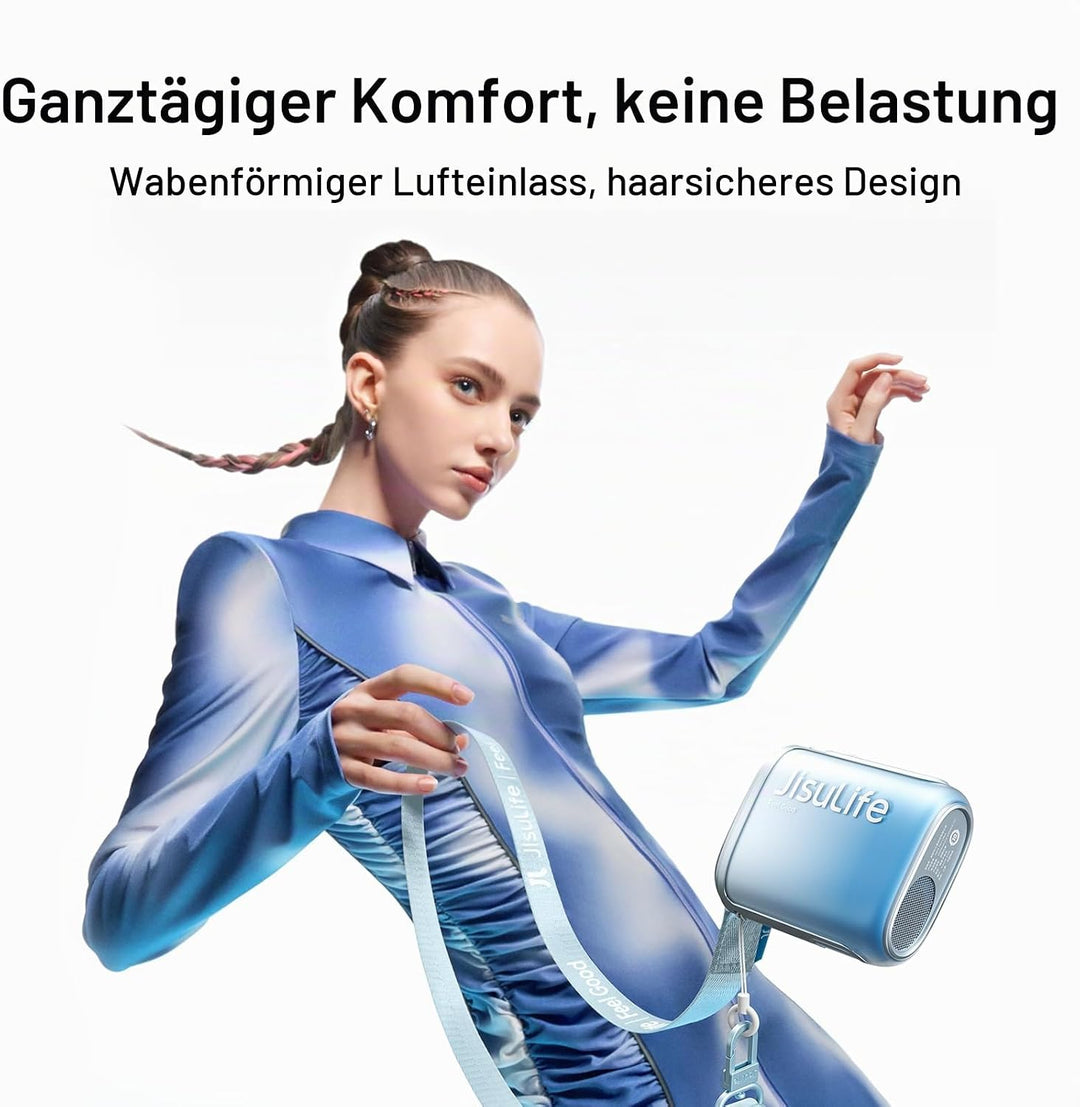 JISULIFE Nackenventilator, 100 Geschwindigkeiten, Mini-Tragbarer Hüftventilator, 16 Stunden, 4500 mA