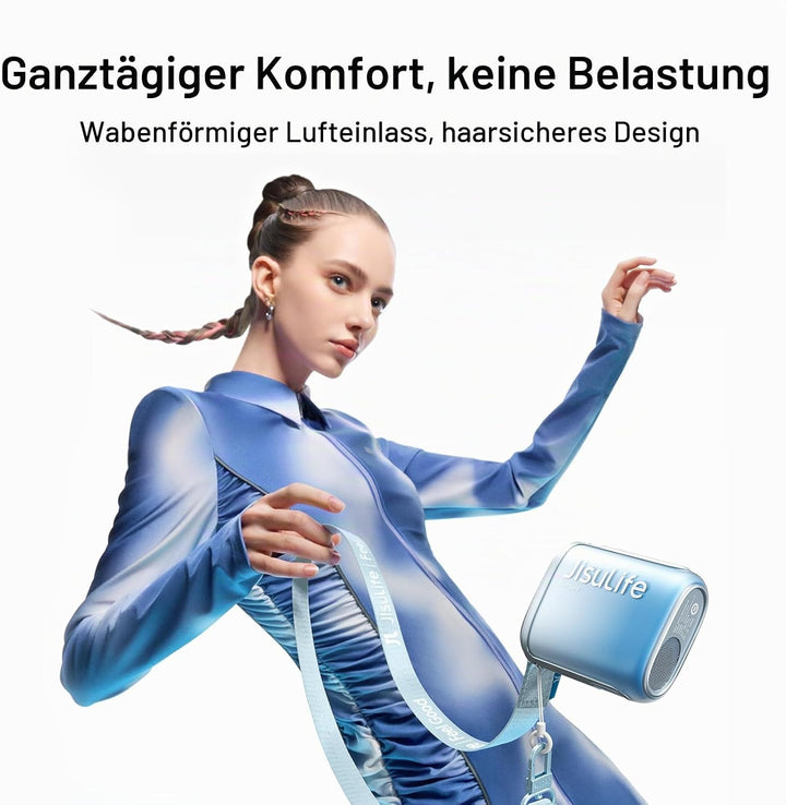 JISULIFE Nackenventilator, 100 Geschwindigkeiten, Mini-Tragbarer Hüftventilator, 16 Stunden, 4500 mA