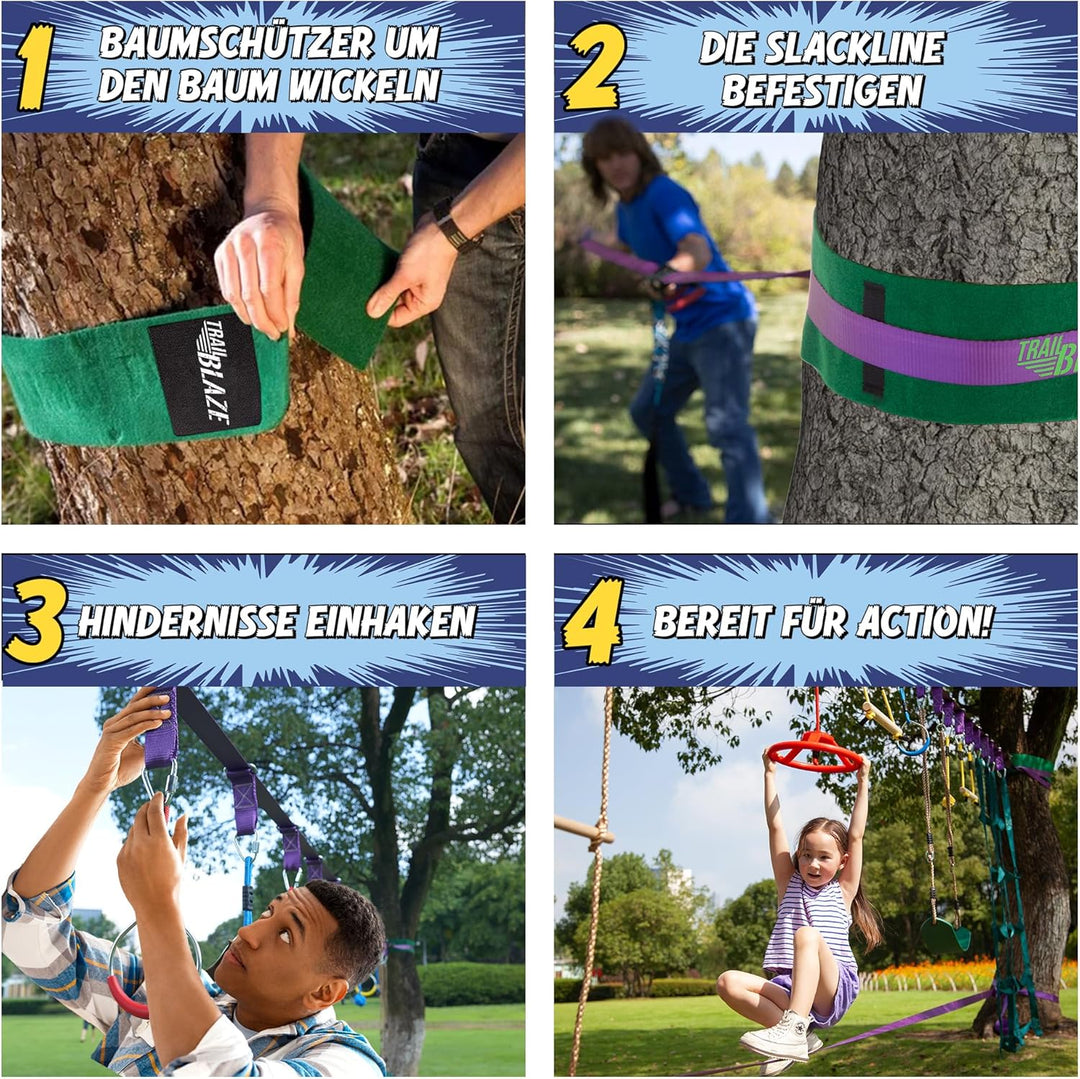 Ninja Warrior Obstacle Course for Kids Workout Equipment, 2 x 55ft Slacklines with 10 Weatherproof &