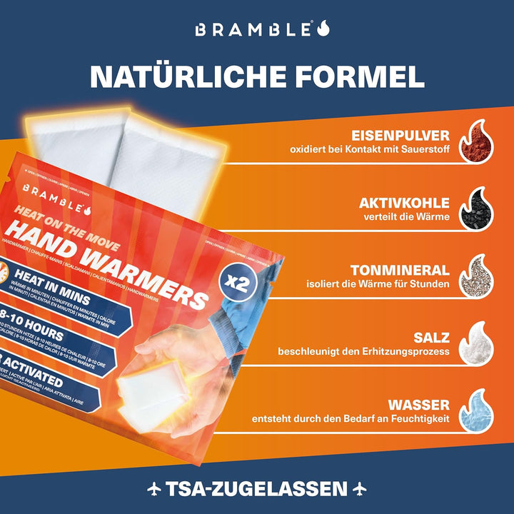 BRAMBLE 80 Stück Luftaktivierte Handwärmer (40 Paar) - 100% Natürlich - Taschenwärmer für Outdoor, W