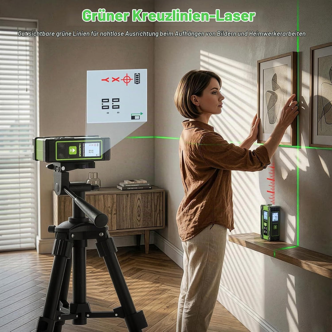 Huepar 4 in 1 Digitales Massband Entfernungsmesser mit Laser und Dual HD Display, 60 m lasermessgerä