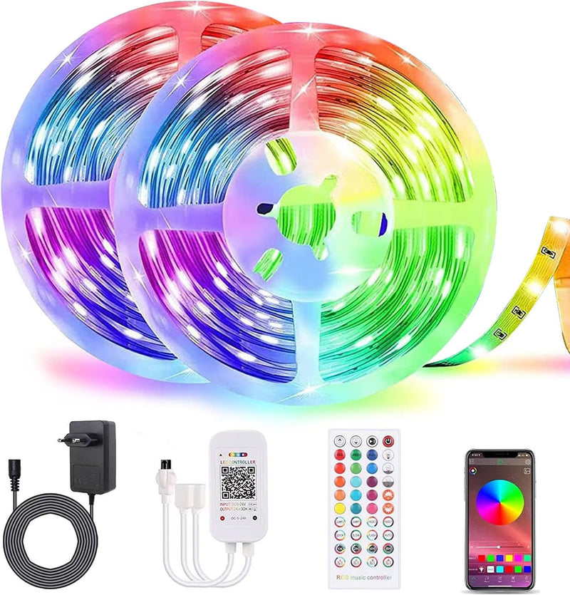 ALED LIGHT 20M RGB LED Streifen Bluetooth, LED Strip Lichtband 5050 Stripes App Sync mit Musik Flexi