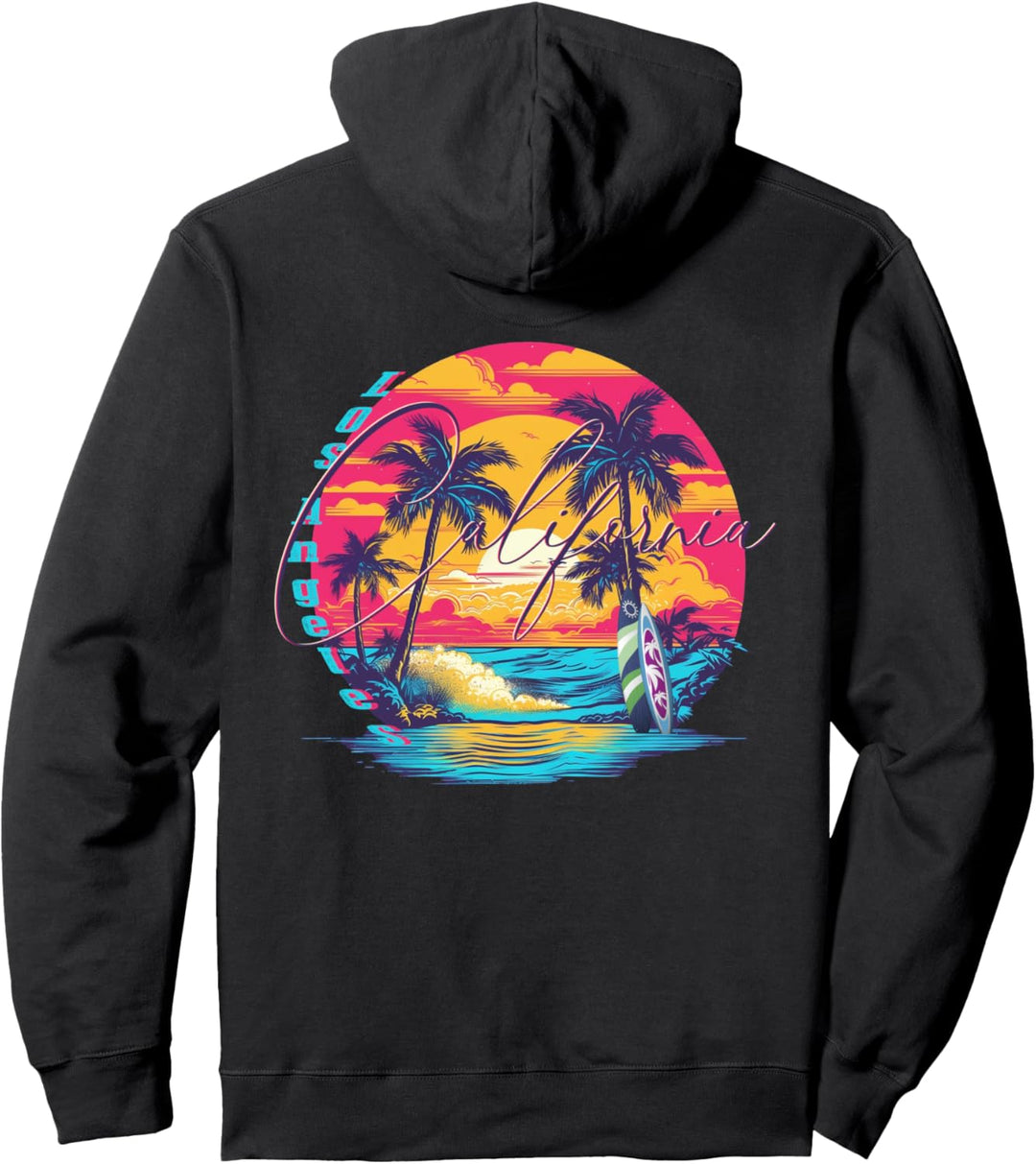 Los Angeles California Beach, Surfer Retro Rückendruck Pullover Hoodie