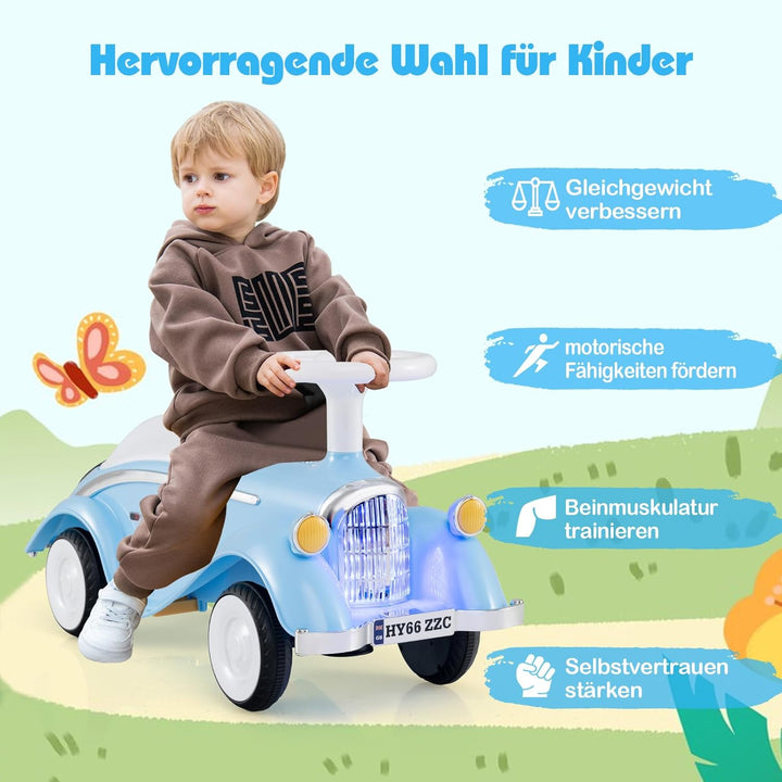 COSTWAY Rutschauto, klassisches Rutschfahrzeug mit Lenkrad & Hupe & LED-Scheinwerfer, Kinderfahrzeug