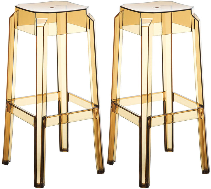 CLP 2er Set Barhocker Fox Aus Kunststoff I 2 x Stapelbarer Hocker Mit Fussstütze, Farbe:Bernstein, B