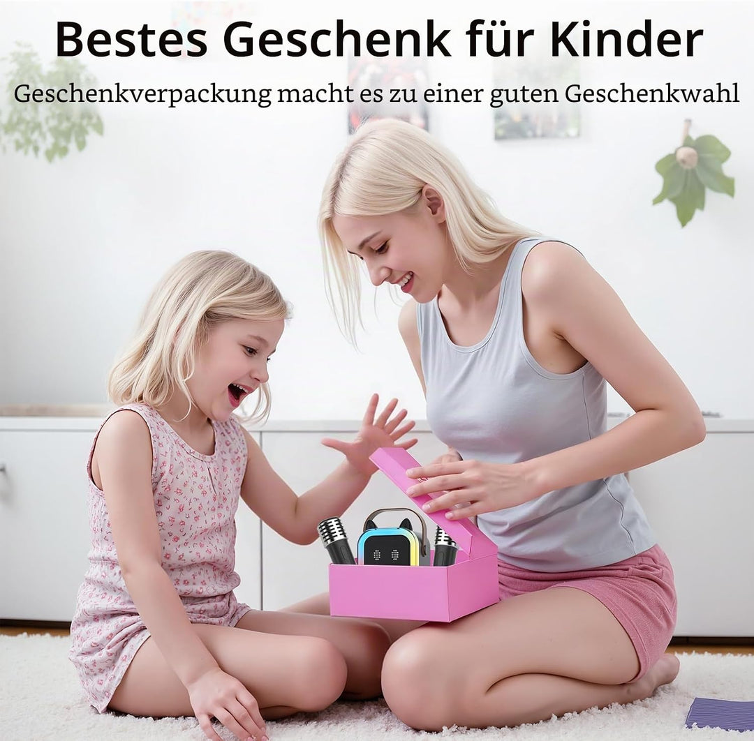 süss Katzenohr Karaoke-Maschine für Kinder Erwachsene, Tragbar Karaoke-System mit blinkendem LED-Lic