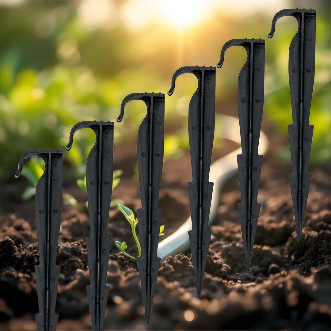 Gartenschlauch Bodenanker schwarz 16 cm - 100er Pack - Erdspiess für Sprinkler und Bewässerungsschlä