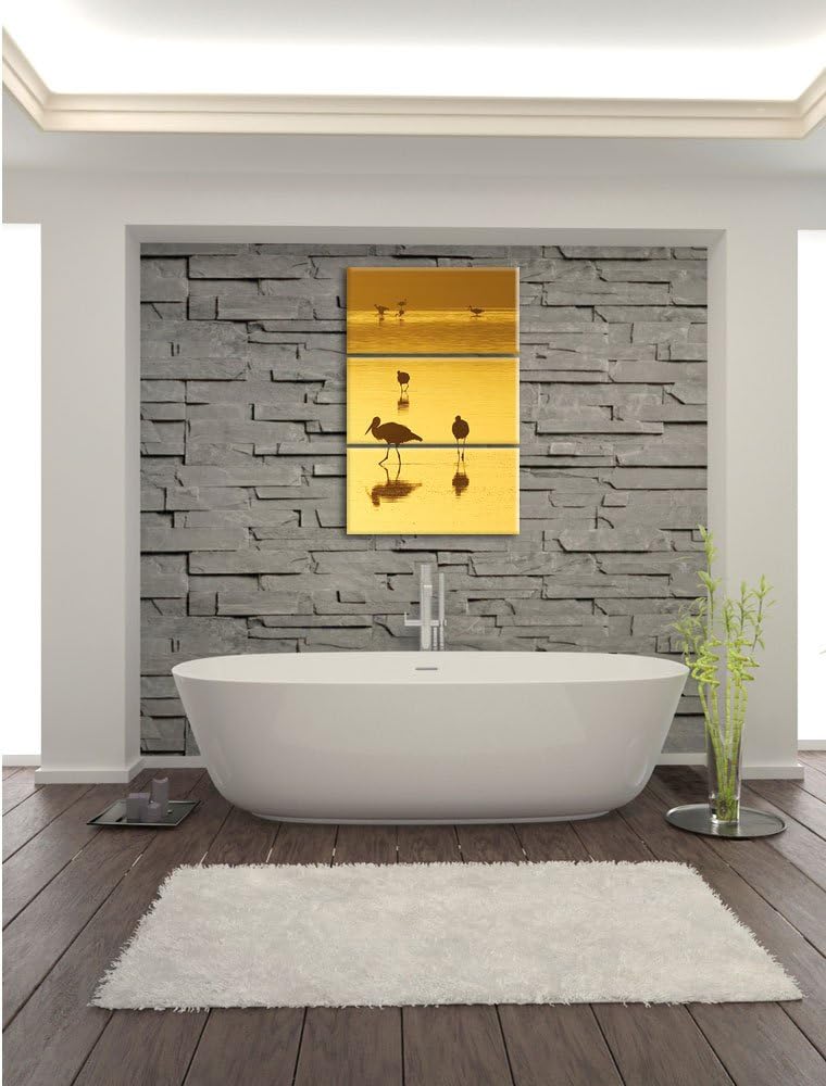 Pixxprint Störche im Wasser als Leinwandbild/Grösse: 3 Teilig (120x80) cm/Wandbild/Kunstdruck/fertig