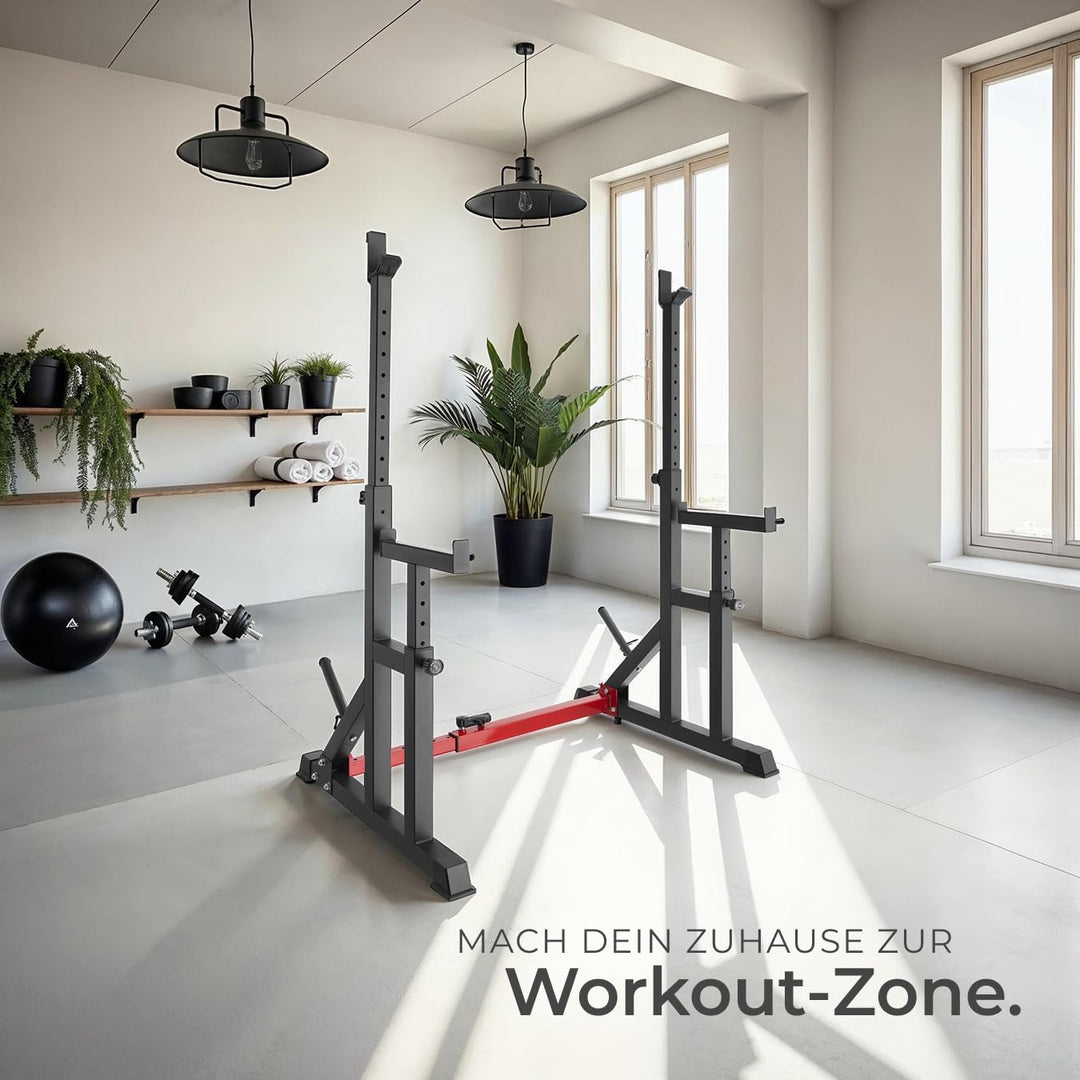 tectake 404237 Squat Rack, Höhe und Breite verstellbare Langhantelablage, Kniebeugenständer mit Sich