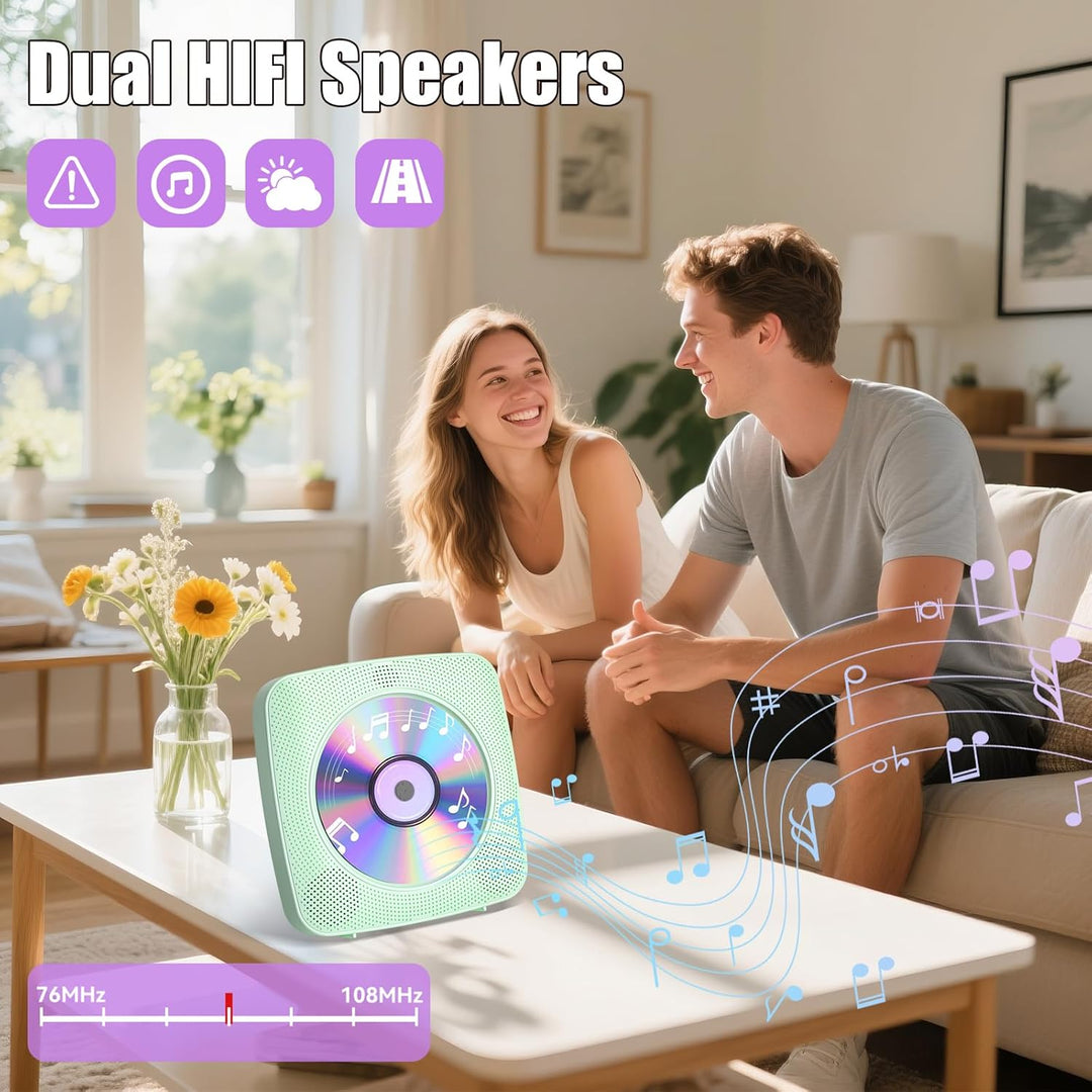 Gueray Desktop CD Player Bluetooth CD-Spieler mit Lautsprechern für Zuhause 1800mAh Tragbarer CD-Pla