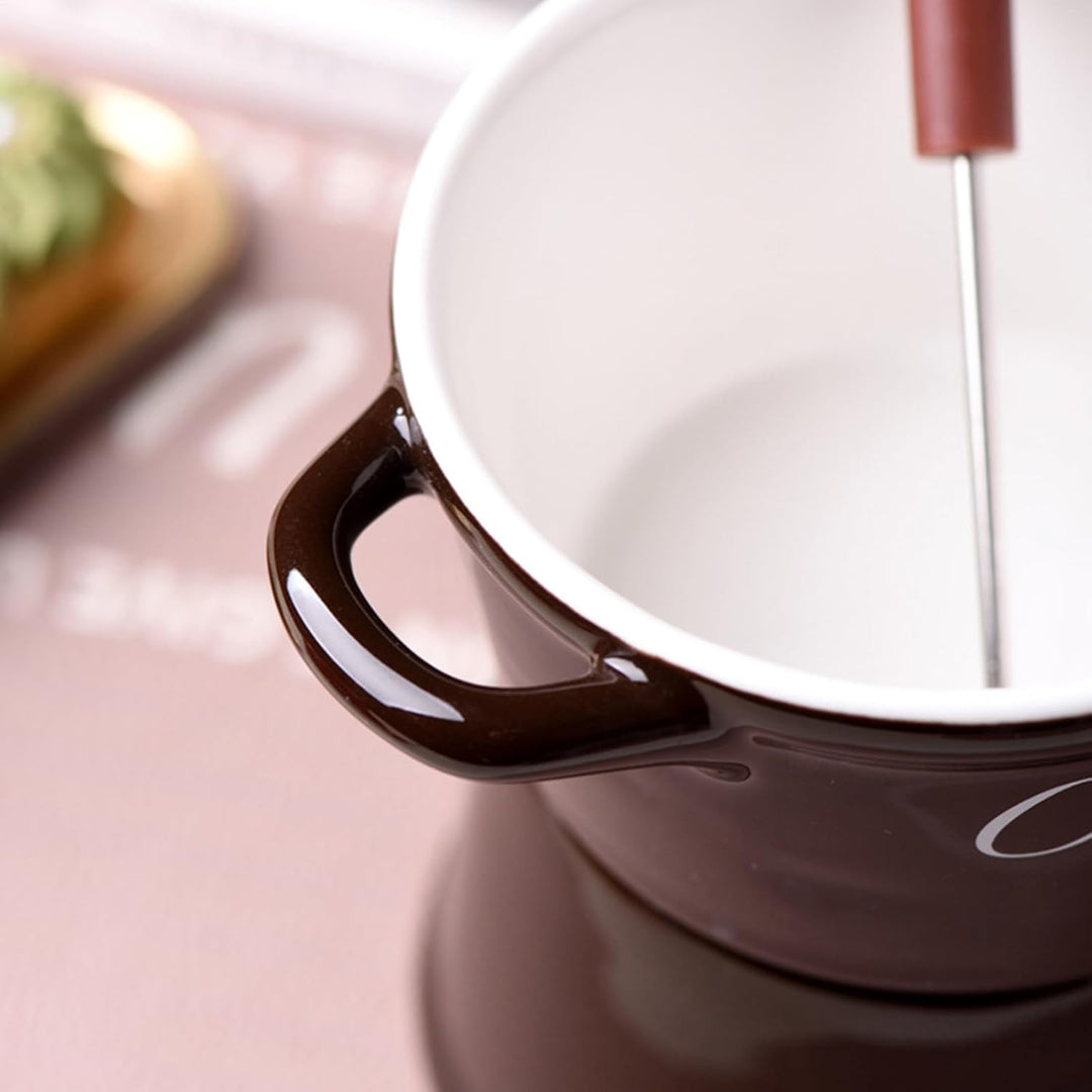 Keramike Schokofondue Tasse, 330ml, Butter Schokoladen Wärme Mit Gabeln, Schokobrunnen, Home Teelich
