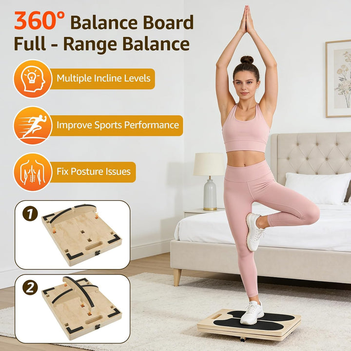 3-in-1 Gleichgewichtstrainer Balanceboards Klappbares Slant Board, Wadendehner Schrägbrett aus Holz