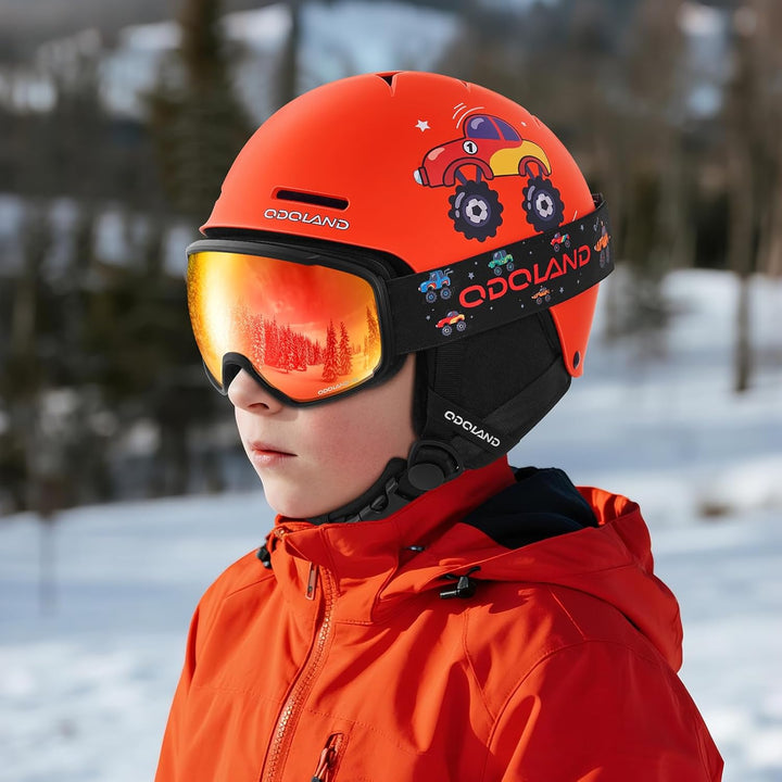 Odoland Kinder Skihelm und Skibrille Set, Snowboardhelm für Jungen und Mädchen, Verstellbar Schneehe