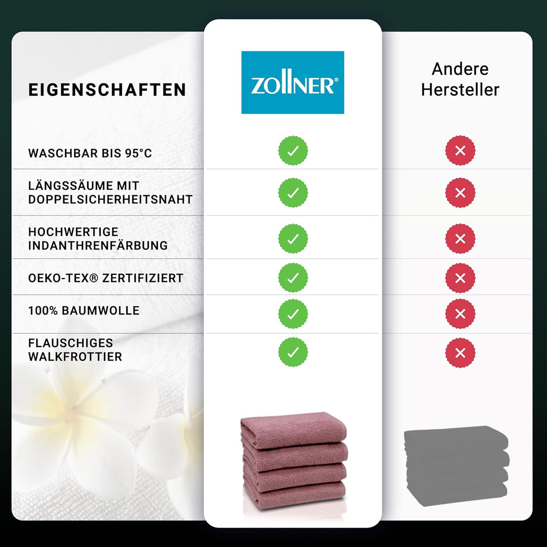 ZOLLNER 4er Set Handtücher, 50x100 cm, Baumwolle, Kochfest, Altrosa