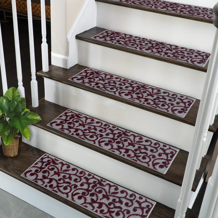 Sussexhome Leaves-Collection-Variation Modern Stair Treads 13-Pack rot Stair Treads 13-Pack Blätter