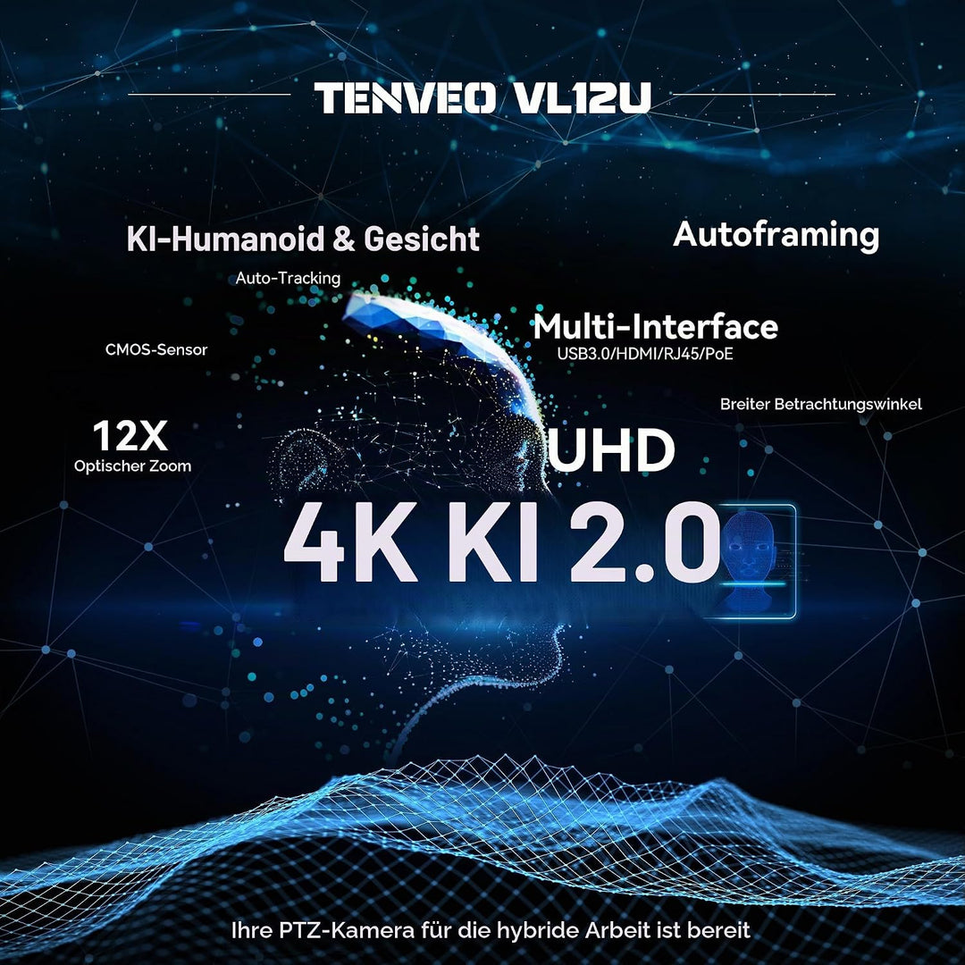 Tenveo 4K PTZ Kamera Streaming Kamera HDMI/USB3.0/PoE/ RJ45 Konferenzkamera 12x Optical Zoom Kamera