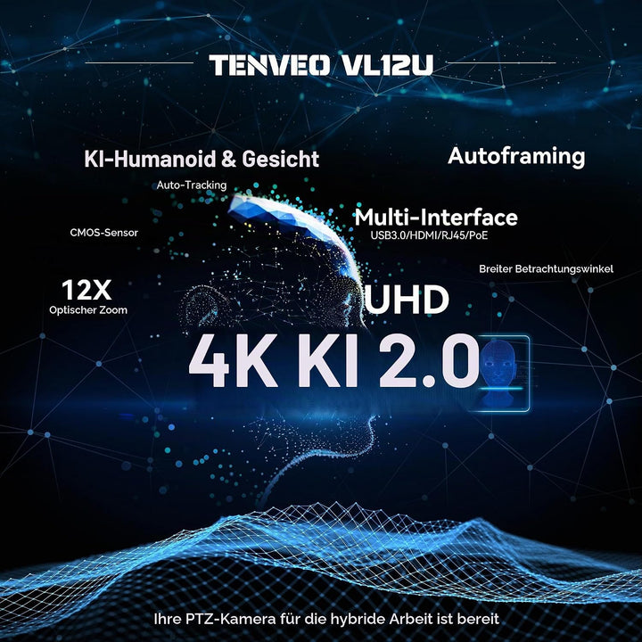 Tenveo 4K PTZ Kamera Streaming Kamera HDMI/USB3.0/PoE/ RJ45 Konferenzkamera 12x Optical Zoom Kamera