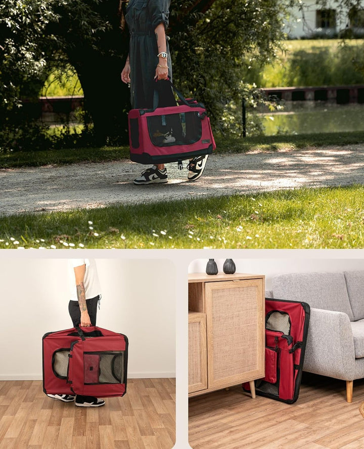 lionto Hundetransportbox Hundetasche Hundebox Faltbare Kleintiertasche, (S) 50x34x36 cm dunkelrot Du